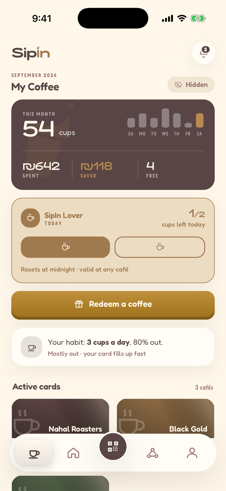 My Coffee screen